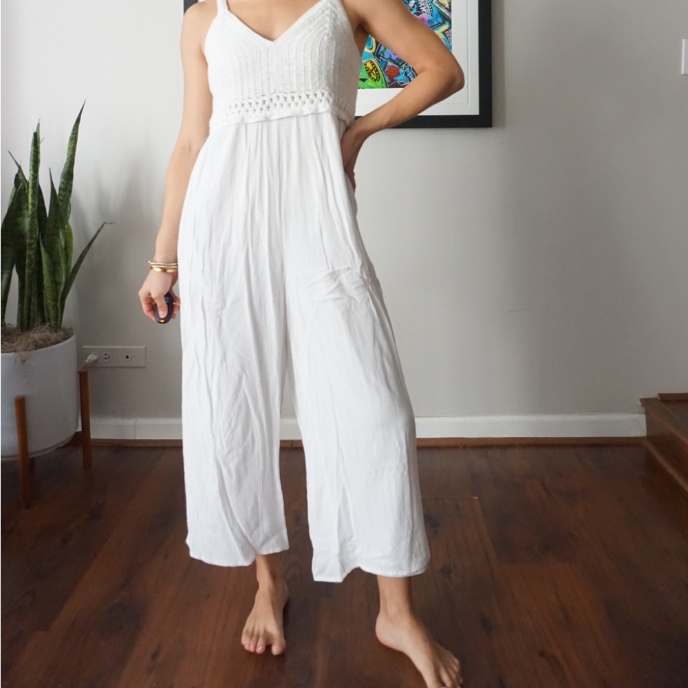 Japna White Crochet Bust Bohemian Jumpsuit Jumpsuit Size Medium